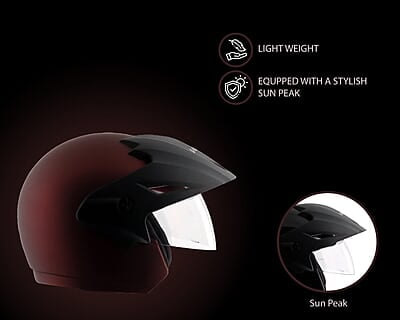 Vega Cruiser ISI Certified Matt Finish Lightweight & Compact with Peak Open Face Helmet for Men and Women with Clear Visor Vega Cruiser ISI Certified Matt Finish Lightweight & Compact with Peak Open Face Helmet for Men and Women with Clear Visor