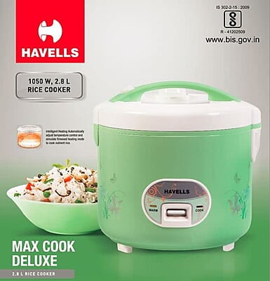 Havells Max Cook Dlx Cl 2.8 Ltr Rice Cooker, 2.8 Liter, Light Green Havells Max Cook Dlx Cl 2.8 Ltr Rice Cooker, 2.8 Liter, Light Green