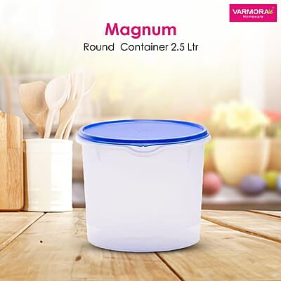 Varmora Magnum Round Smart Kitchen Storage Plastic Container – Blue Lid (2.5 Litres) (Pack of 3) Varmora Magnum Round Smart Kitchen Storage Plastic Container – Blue Lid (2.5 Litres) (Pack of 3)