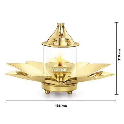 Borosil Kamal Brass Diya, Small Borosil Kamal Brass Diya, Small