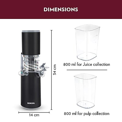 Borosil Easy Juice Cold Press Slow Juicer, Portable Slow Juicer, Compact Design, Less Oxidation, For Fresh Fruits & Vegetables, 130 W Borosil Easy Juice Cold Press Slow Juicer, Portable Slow Juicer, Compact Design, Less Oxidation, For Fresh Fruits & Vegetables, 130 W