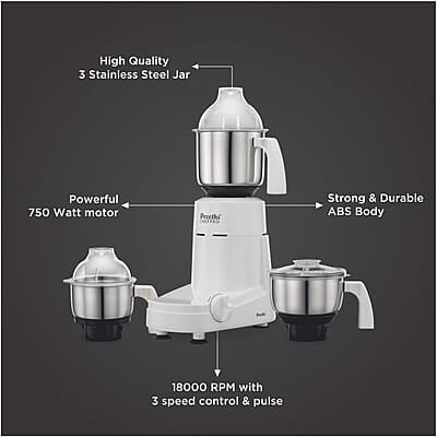 Preethi Chef Pro, MG-128, 750 Watt, 3 Jars, 5 year motor warranty, 2 years product guarantee Preethi Chef Pro, MG-128, 750 Watt, 3 Jars, 5 year motor warranty, 2 years product guarantee