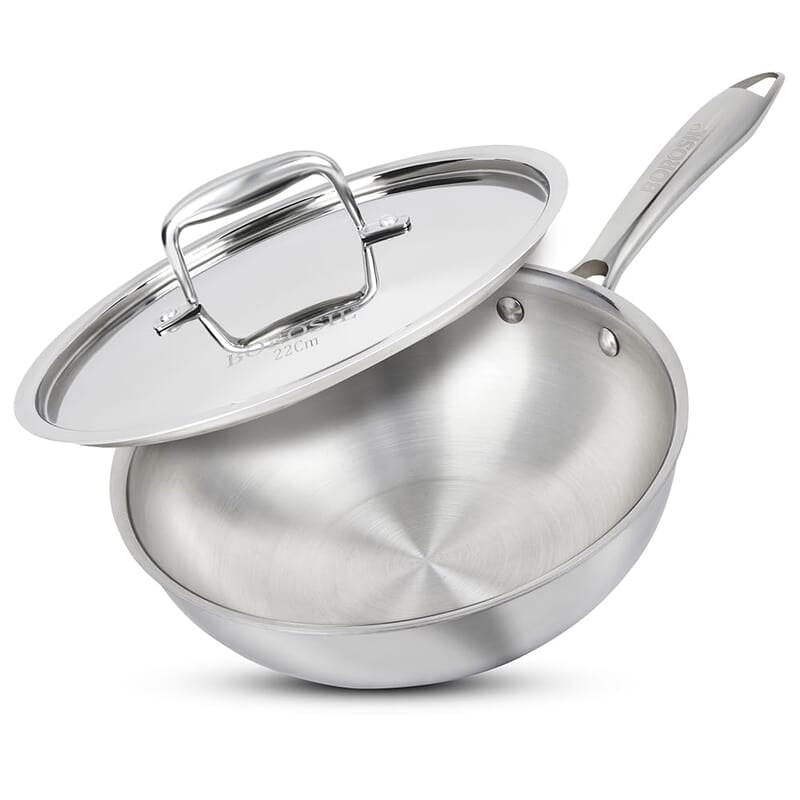 Borosil 2.25 L Cookfresh Tri-ply Stainless Steel Wok with Lid | 22 Cm Kadhai for Deep Fry Borosil 2.25 L Cookfresh Tri-ply Stainless Steel Wok with Lid | 22 Cm Kadhai for Deep Fry