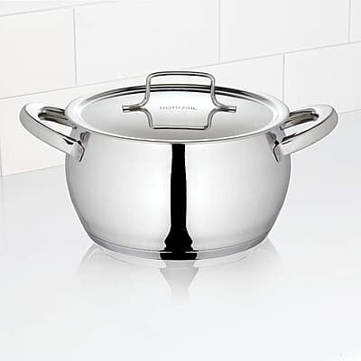 Borosil Stainless Steel Handi Casserole With Lid, Induction friendly, Impact Bonded Tri-ply Bottom, 2.9 L Borosil Stainless Steel Handi Casserole With Lid, Induction friendly, Impact Bonded Tri-ply Bottom, 2.9 L