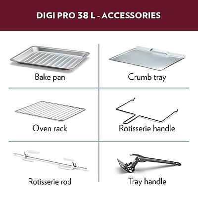 Borosil DigiPro 38 L Digital Oven Toaster & Grill, Convection Mode, 6 Pre-set Menus, Temperature Control, Chrome Borosil DigiPro 38 L Digital Oven Toaster & Grill, Convection Mode, 6 Pre-set Menus, Temperature Control, Chrome