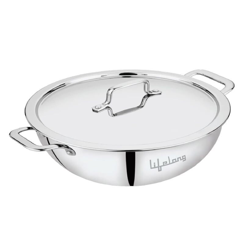 Lifelong LLTPDK004 Triply Deep Kadai with Riveted Handles with Stainless Steel Lid 2.1 litres Capacity 22 cm Lifelong LLTPDK004 Triply Deep Kadai with Riveted Handles with Stainless Steel Lid 2.1 litres Capacity 22 cm