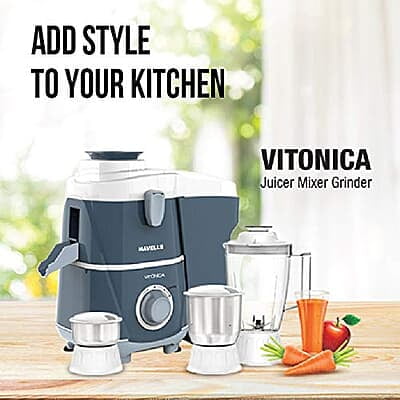 Havells Vitonica 500W Juicer Mixer Grinder with 3 Stainless Steel Jar, Large Size Pulp Container Havells Vitonica 500W Juicer Mixer Grinder with 3 Stainless Steel Jar, Large Size Pulp Container