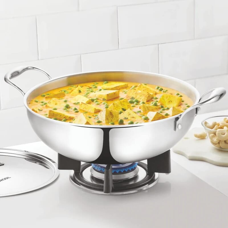 Borosil Cookfresh Triply Stainless Steel 3.6 L (26 Cm) Kadhai with Steel Handle| SS304 Food Grade Steel Borosil Cookfresh Triply Stainless Steel 3.6 L (26 Cm) Kadhai with Steel Handle| SS304 Food Grade Steel