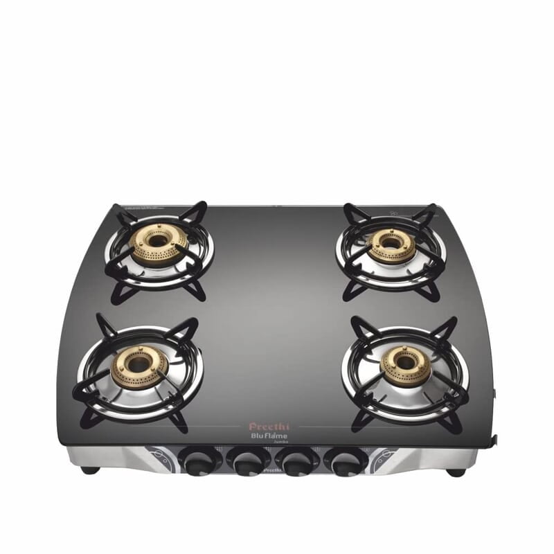 Preethi Blu Flame Jumbo Glass top 4 Burner Gas Stove, Manual Ignition,