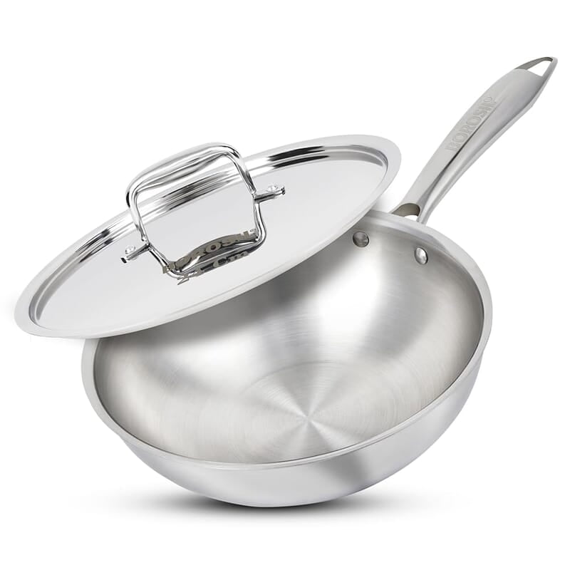 Borosil Cookfresh 2.85 L Tri-ply Stainless Steel Wok with Lid | 24 Cm Kadhai for Deep Fry Borosil Cookfresh 2.85 L Tri-ply Stainless Steel Wok with Lid | 24 Cm Kadhai for Deep Fry
