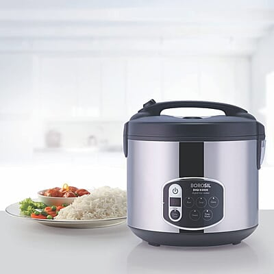 Borosil 1.8-Liters Electric Rice Cooker And Steamer, Black & Silver Borosil 1.8-Liters Electric Rice Cooker And Steamer, Black & Silver