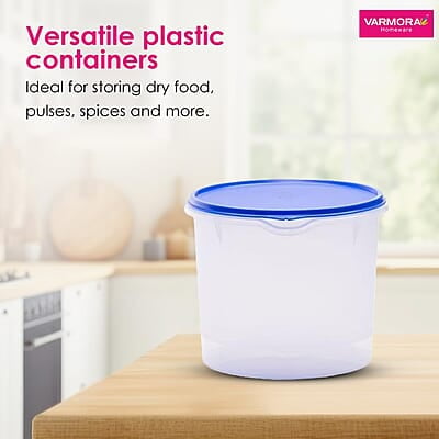 Varmora Magnum Round Smart Kitchen Storage Plastic Container – Blue Lid (2.5 Litres) (Pack of 3) Varmora Magnum Round Smart Kitchen Storage Plastic Container – Blue Lid (2.5 Litres) (Pack of 3)