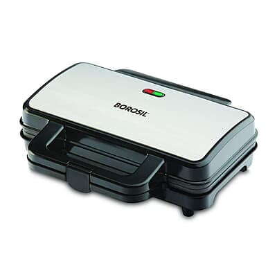 Borosil 1000W Neo Waffle Maker | Non Stick Coating, Square, Anti Skid Rubber Feet, Automatic Temperature Control | 2 Year Warranty, Silver