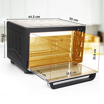 Borosil Prima 24 L Oven Toaster & Grill, Motorised Rotisserie & Convection Heating, 5 Heating Modes, Black
