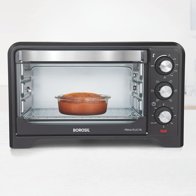 Borosil Prima Plus 19 L Oven Toaster & Grill, Motorised Rotisserie & Convection Heating, 5 Heating Modes, Black Borosil Prima Plus 19 L Oven Toaster & Grill, Motorised Rotisserie & Convection Heating, 5 Heating Modes, Black