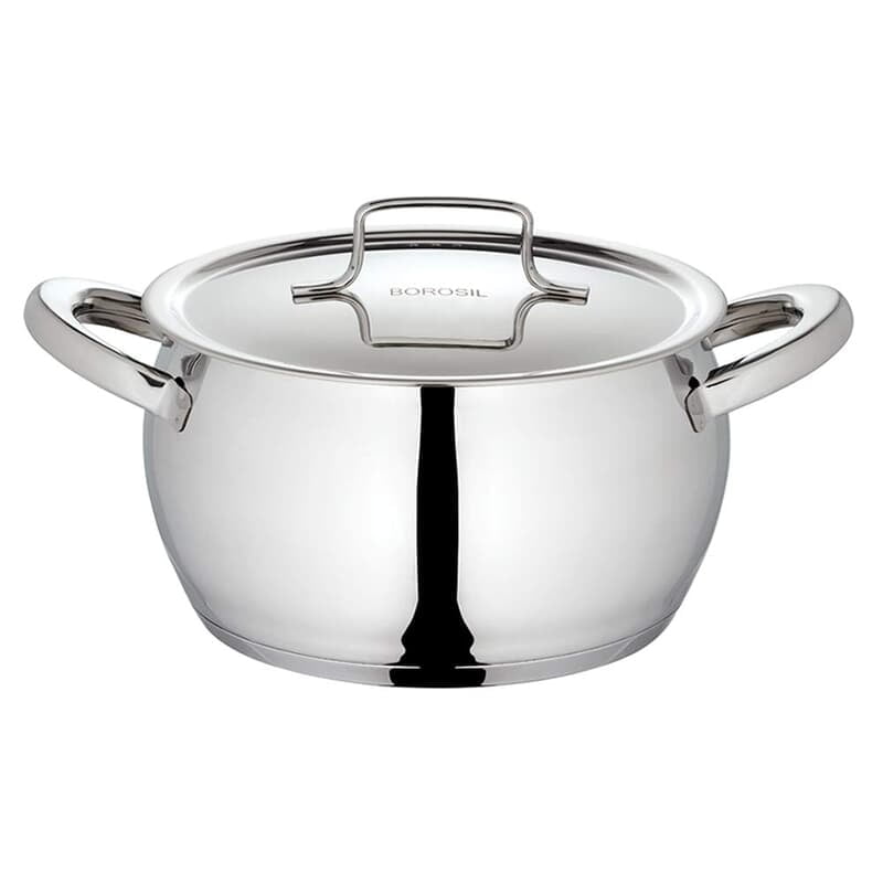 Borosil Stainless Steel Handi Casserole With Lid, Induction friendly, Impact Bonded Tri-ply Bottom, 2.9 L Borosil Stainless Steel Handi Casserole With Lid, Induction friendly, Impact Bonded Tri-ply Bottom, 2.9 L