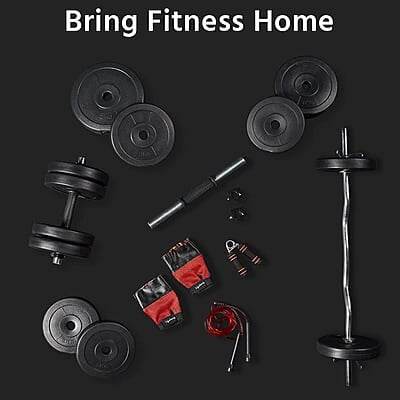 Lifelong PVC Home Gym Set 10Kg -20kg Plate 3Feet Curl Rod and Dumbbells Rods with Gym Accessories