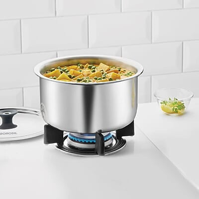 Borosil Cookfresh Tri-ply Stainless Steel Tope with Lid, Induction Friendly, 1.5 L, 16 cm Dia