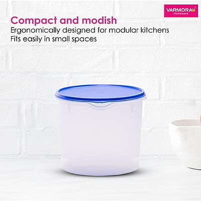 Varmora Magnum Round Smart Kitchen Storage Plastic Container – Blue Lid (2.5 Litres) (Pack of 3) Varmora Magnum Round Smart Kitchen Storage Plastic Container – Blue Lid (2.5 Litres) (Pack of 3)