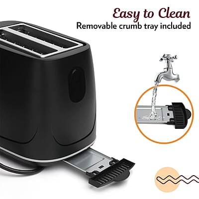 Borosil Krispy Pop-up Toaster, Black, 2-Slice Toaster, 7 Browning Settings, Removable Crumb Tray, 750 W Borosil Krispy Pop-up Toaster, Black, 2-Slice Toaster, 7 Browning Settings, Removable Crumb Tray, 750 W