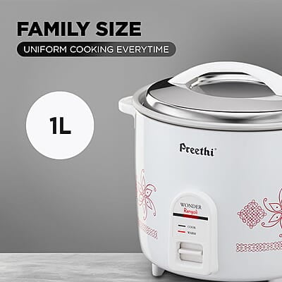 Preethi Electric Rice Cooker, 1 Litre, Single Pan, Anodized and Rustproof Aluminium Pan Preethi Electric Rice Cooker, 1 Litre, Single Pan, Anodized and Rustproof Aluminium Pan