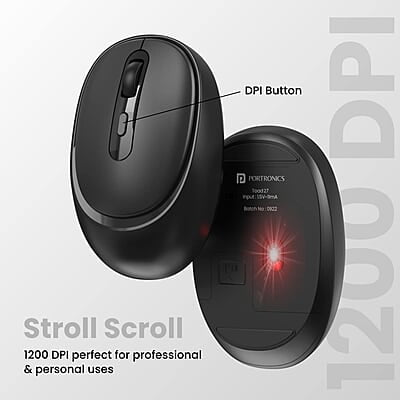 Portronics Toad 27 Wireless Mouse, Silent Buttons, 2.4 GHz with USB Nano Dongle for PC/Mac/Laptop, Auto Power saving Mode, Adjustable DPI Button Portronics Toad 27 Wireless Mouse, Silent Buttons, 2.4 GHz with USB Nano Dongle for PC/Mac/Laptop, Auto Power saving Mode, Adjustable DPI Button