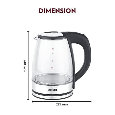 Borosil Electric Glass Kettle, Borosilicate Glass, Extra Long Cord, Dry-boil Protection, 360° Rotating Base, 1.8 L, Transparent Borosil Electric Glass Kettle, Borosilicate Glass, Extra Long Cord, Dry-boil Protection, 360° Rotating Base, 1.8 L, Transparent