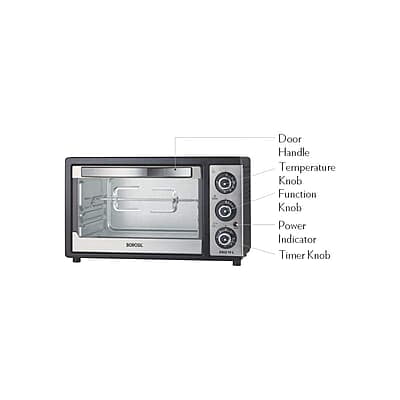 Borosil Pro 19 Liters Oven Toaster & Griller, Motorised Rotisserie, Stay-on Function, 5 Heating Modes, Black