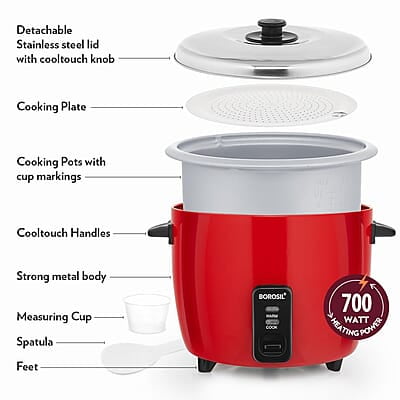 Borosil Pronto Dual 1.8 L Electric Rice Cooker with 2 Pot | 700W, Keep Warm Feature with Indicator Display, Anti Skid Rubber Feet | Cook & Boil Noodles, Rice, Upma, Idli, Dhokla | 2 Years Warranty Borosil Pronto Dual 1.8 L Electric Rice Cooker with 2 Pot | 700W, Keep Warm Feature with Indicator Display, Anti Skid Rubber Feet | Cook & Boil Noodles, Rice, Upma, Idli, Dhokla | 2 Years Warranty