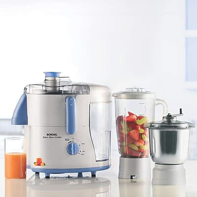 Borosil Primus II Juicer Mixer Grinder, For Juicing, Wet/Dry Mixing & Grinding, 500 Watts, 2 Jars (1.5 L Polycarbonate Blending Jar, 1 L Dry / Wet Grinder Stainless Steel Jar, Centrifugal Juicer