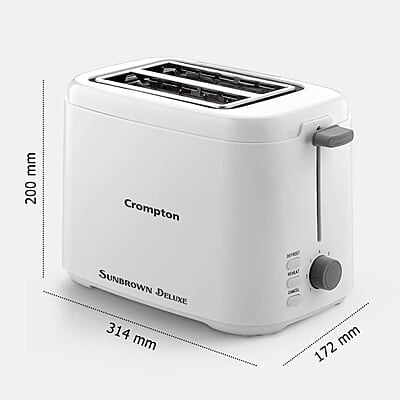 Crompton SunBrown Deluxe Pop-up Toaster 800W with Removable Crumb Tray 7 Browning Levels with Reheat