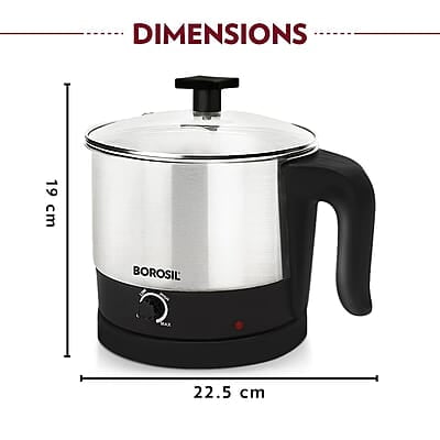 Borosil 1 L 600W Stainless Steel Omni Electric Kettle with Egg and Momo Tray | Water Heater Jug | Auto Cut-off, Overheat & Dry Boil Protection | Multipurpose Kettle | 1 Year Warranty