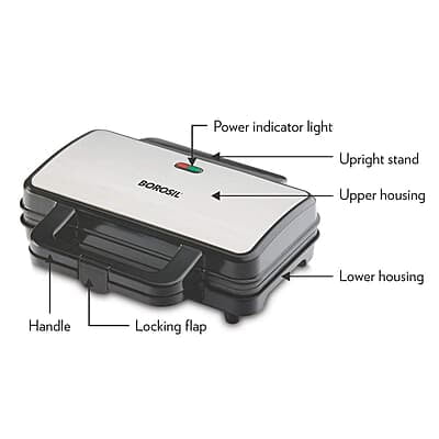 Borosil 1000W Neo Waffle Maker | Non Stick Coating, Square, Anti Skid Rubber Feet, Automatic Temperature Control | 2 Year Warranty, Silver