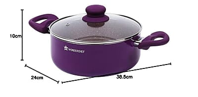 Wonderchef Royal Velvet 24cm Casserole with Glass Lid Virgin Aluminium 3 mm thick 4.5 litres Wonderchef Royal Velvet 24cm Casserole with Glass Lid Virgin Aluminium 3 mm thick 4.5 litres