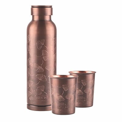 MILTON Copper Elegante Gift Set (1- Bottle, 940 ml and 2-Tumbler, 290 ml Each), Copper Petals