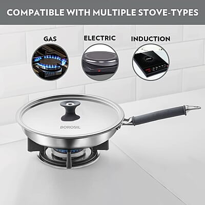 Borosil Cookfresh Tri-ply Stainless Fry Pan with Lid, Induction Friendly, 1.9 L, 24 cm Dia Borosil Cookfresh Tri-ply Stainless Fry Pan with Lid, Induction Friendly, 1.9 L, 24 cm Dia