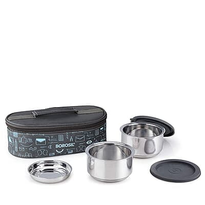 Borosil - Carry Fresh Stainless Steel Insulated Lunch Box Set of 2, 280 ml, Blue Borosil - Carry Fresh Stainless Steel Insulated Lunch Box Set of 2, 280 ml, Blue