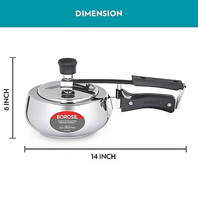 Borosil Pronto Induction Base Inner Lid Stainless Steel Pressure Cooker, 6.8 mm Thick Base, 2 L Borosil Pronto Induction Base Inner Lid Stainless Steel Pressure Cooker, 6.8 mm Thick Base, 2 L
