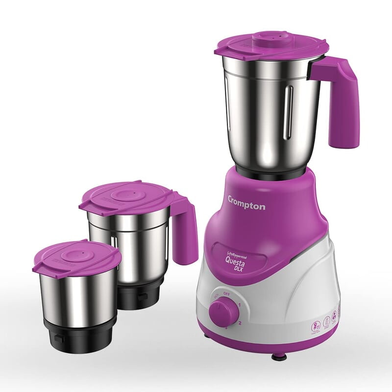 Crompton QUESTA DLX Mixer Grinder 100% Copper Motor & Motor Vent-X Technology (3 Stainless Steel Jars, Lavender) Crompton QUESTA DLX Mixer Grinder 100% Copper Motor & Motor Vent-X Technology (3 Stainless Steel Jars, Lavender)