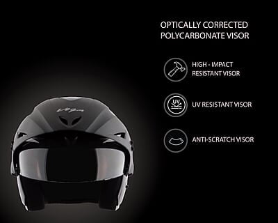 Vega Cruiser ISI Certified Matt Finish Lightweight & Compact with Peak Open Face Helmet for Men and Women with Clear Visor Vega Cruiser ISI Certified Matt Finish Lightweight & Compact with Peak Open Face Helmet for Men and Women with Clear Visor