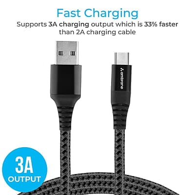 Ambrane Type C Cable 3A Fast Charging 1M Braided Cable for Smartphones, Tablets, Laptops & other Type C devices, 480Mbps Data Sync, Quick Charge 3.0 (RCT 10 Ambrane Type C Cable 3A Fast Charging 1M Braided Cable for Smartphones, Tablets, Laptops & other Type C devices, 480Mbps Data Sync, Quick Charge 3.0 (RCT 10