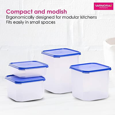 Varmora DSTG0113003 Plastic Container - 4.2 LTR, Pack of 4, Blue