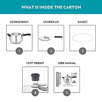 Borosil Pronto Induction Base Inner Lid Stainless Steel Pressure Cooker, 6.8 mm Thick Base, 6.5 L Borosil Pronto Induction Base Inner Lid Stainless Steel Pressure Cooker, 6.8 mm Thick Base, 6.5 L