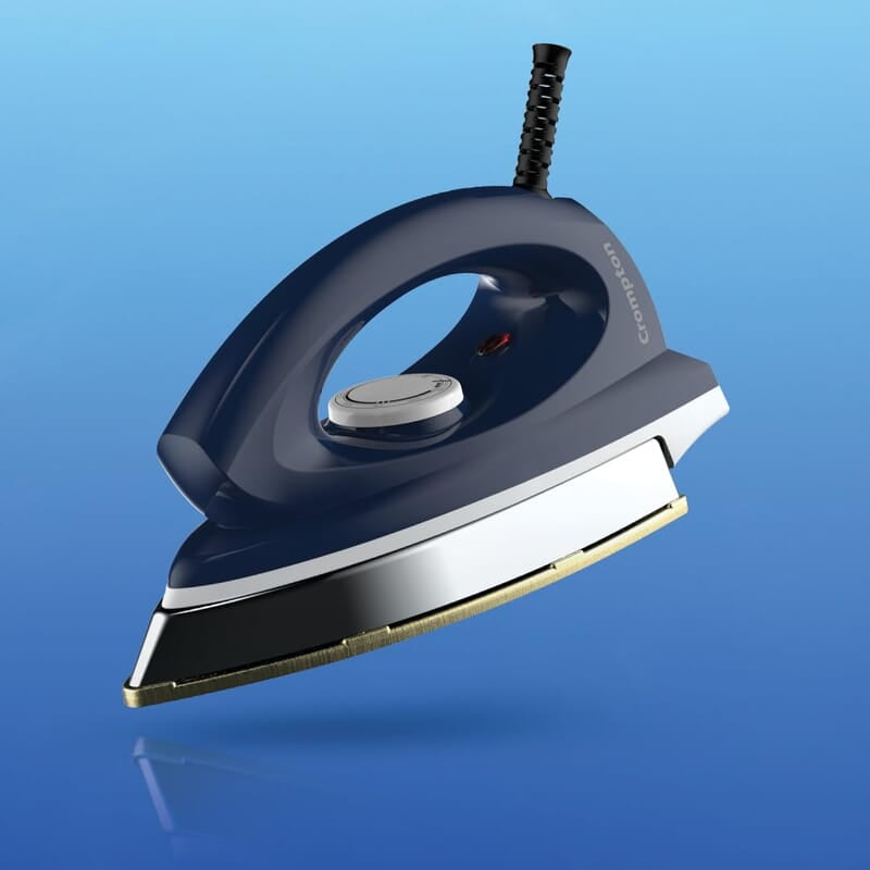 Crompton Greaves Rhino Plus 1250 Watt Blue Heavy weight Dry Iron with Golden American Heritage Coating Crompton Greaves Rhino Plus 1250 Watt Blue Heavy weight Dry Iron with Golden American Heritage Coating