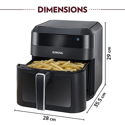 Borosil Digital Air Fryer 4.7 L Capacity with Digital Display | 10 Menu Mode For Home Kitchen | 8 in 1 Function | Air Fryer for Bake, Grill, Roast, Reheat etc. | 90% Less Oil | 1300 Watt