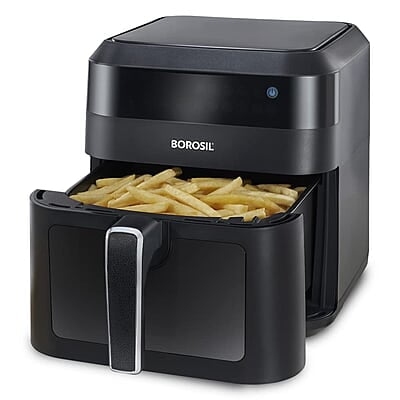 Borosil Digital Air Fryer 4.7 L Capacity with Digital Display | 10 Menu Mode For Home Kitchen | 8 in 1 Function | Air Fryer for Bake, Grill, Roast, Reheat etc. | 90% Less Oil | 1300 Watt