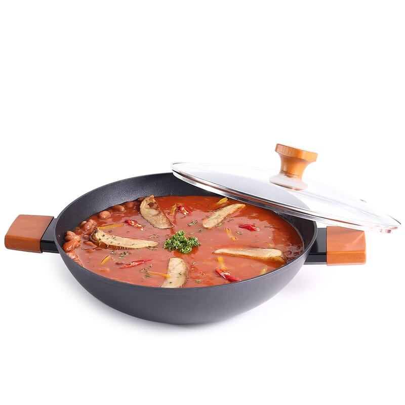 Wonderchef Caesar Forged Virgin Aluminium Kadhai with Glass Lid, 24cm, Black, Greblon C3 Non-stick Coating