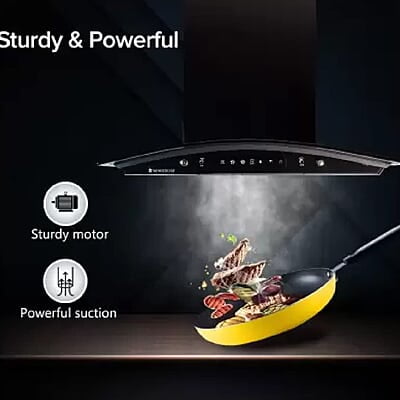Wonderchef Power Curve Wall-Mount Chimney 1000M3/H Suction Capacity 3 Speed Push Control Low Noise 60cms Wonderchef Power Curve Wall-Mount Chimney 1000M3/H Suction Capacity 3 Speed Push Control Low Noise 60cms
