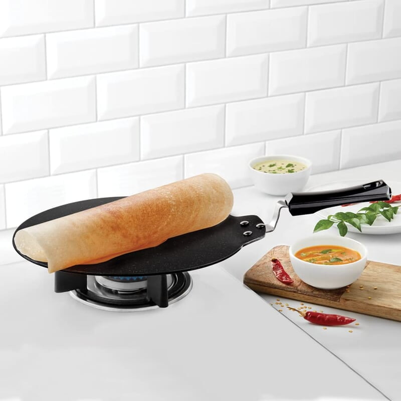 Borosil Granito Non-Stick Dosa Tawa, Induction Friendly, Granite Finish, PFOA-Free, 31 cm Diameter, Black Borosil Granito Non-Stick Dosa Tawa, Induction Friendly, Granite Finish, PFOA-Free, 31 cm Diameter, Black