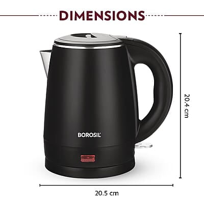 Borosil 1.2L 1350W Cooltouch Multipurpose Electric Kettle | Auto Shut off | Wide Mouth | 304 Food Grade Stainless Steel with Double Wall Cooltouch Exterior | 2 year Warranty | Black Borosil 1.2L 1350W Cooltouch Multipurpose Electric Kettle | Auto Shut off | Wide Mouth | 304 Food Grade Stainless Steel with Double Wall Cooltouch Exterior | 2 year Warranty | Black